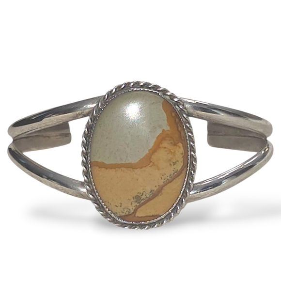 Vintage Native American Sterling Silver Cuff Bracelet with Jasper Stone 29.35 g - Picture 2 of 13